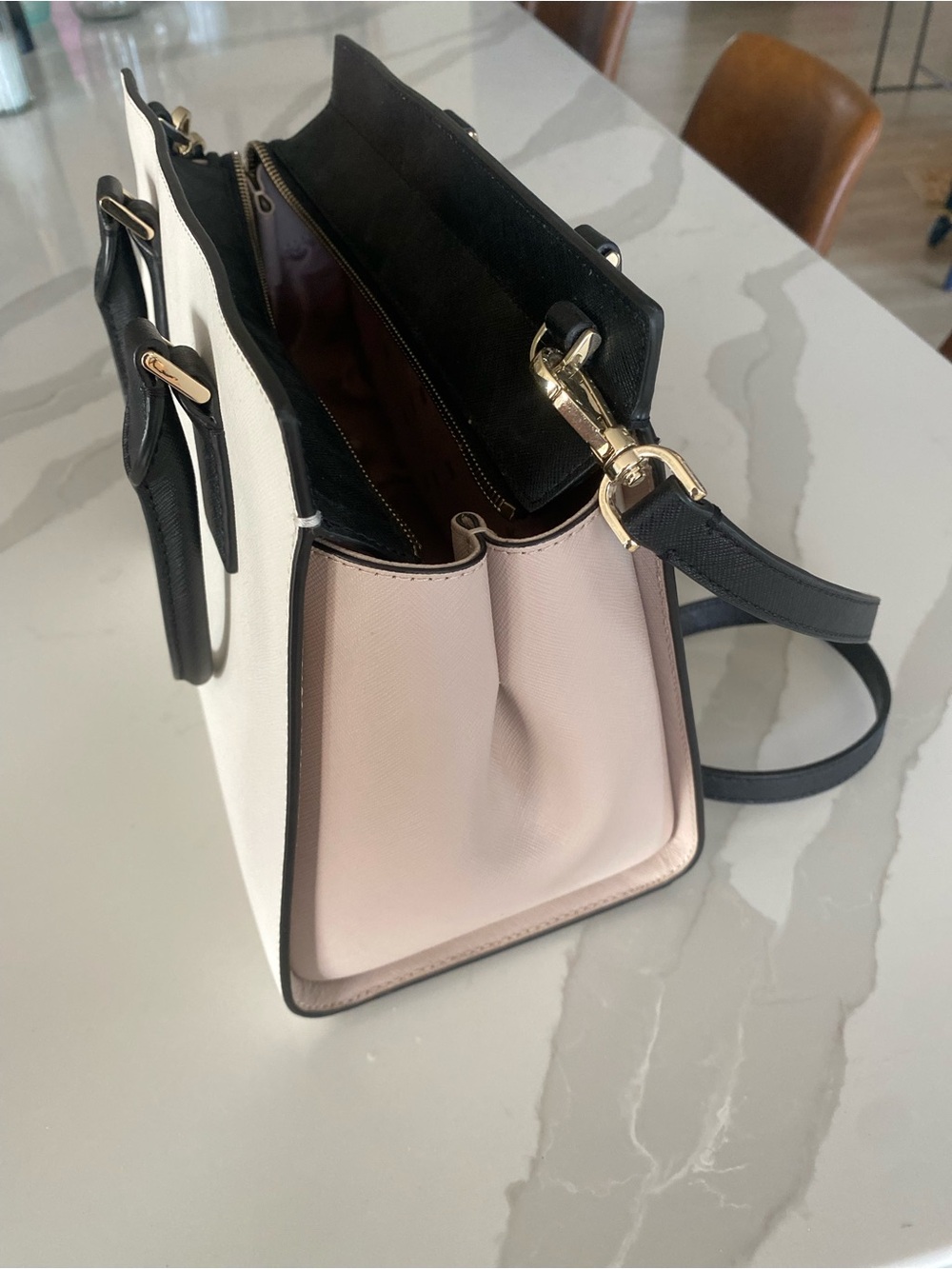 Kate Spade New York Black White Colorblock Medium Satchel Zip Detachable Strap - Picture 6 of 11